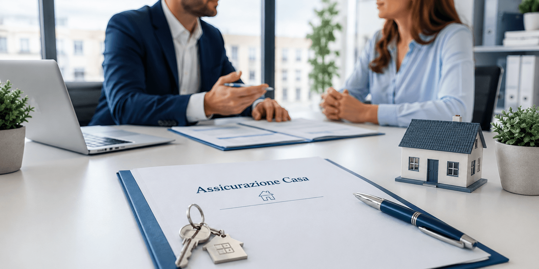 Consulenza assicurativa con cliente e documenti