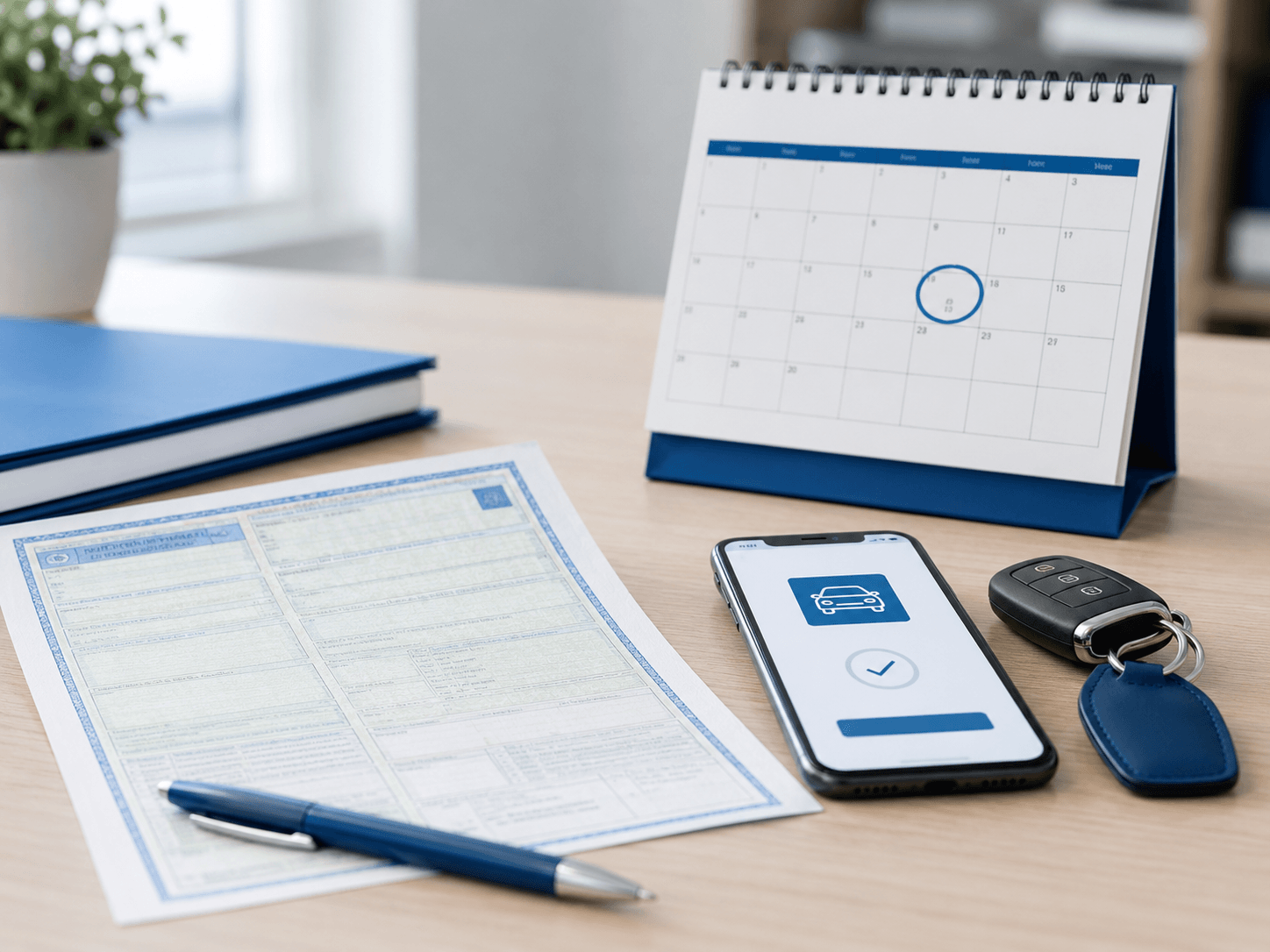 Bollo auto con smartphone, calendario e documenti