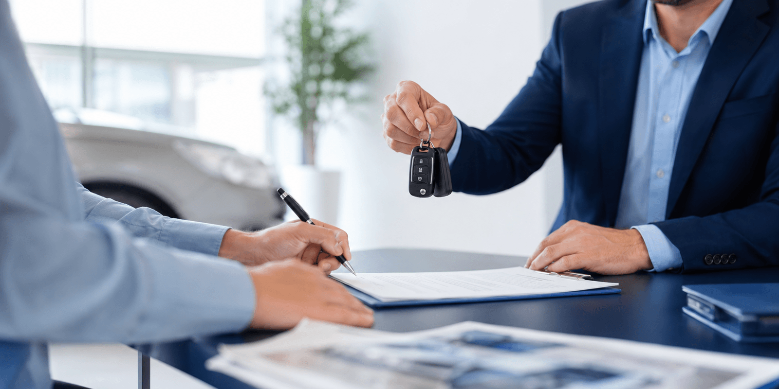 Passaggio di proprietà auto con chiavi e documenti